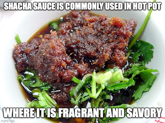Shacha Sauce | SHACHA SAUCE IS COMMONLY USED IN HOT POT; WHERE IT IS FRAGRANT AND SAVORY | image tagged in sauce,memes | made w/ Imgflip meme maker