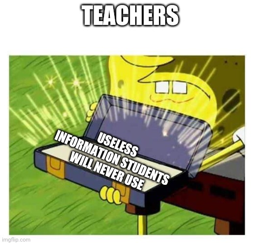 Spongebob box | TEACHERS; USELESS INFORMATION STUDENTS WILL NEVER USE | image tagged in spongebob box | made w/ Imgflip meme maker