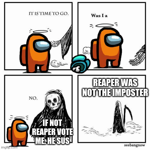Yes | REAPER WAS NOT THE IMPOSTER; IF NOT REAPER VOTE ME. HE SUS | image tagged in it is time to go | made w/ Imgflip meme maker