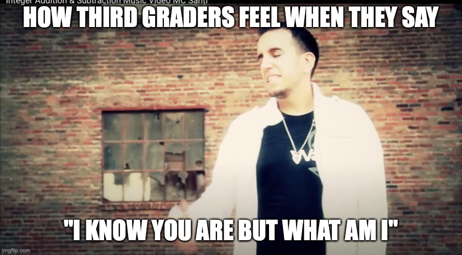 fake rapper | HOW THIRD GRADERS FEEL WHEN THEY SAY; "I KNOW YOU ARE BUT WHAT AM I" | image tagged in fake rapper | made w/ Imgflip meme maker