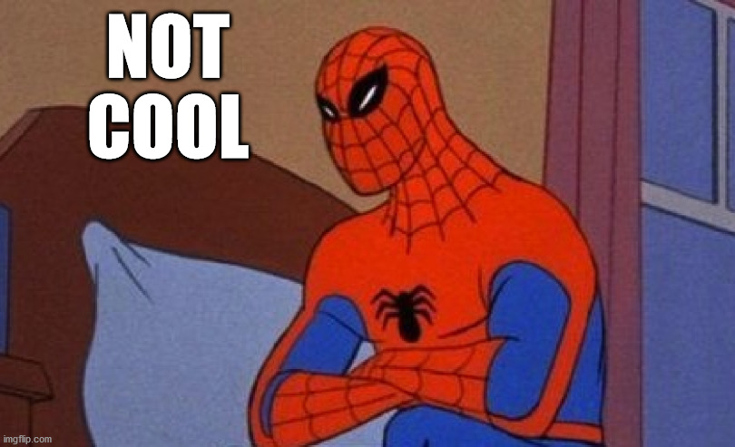 Angry Spiderman | NOT COOL | image tagged in angry spiderman | made w/ Imgflip meme maker