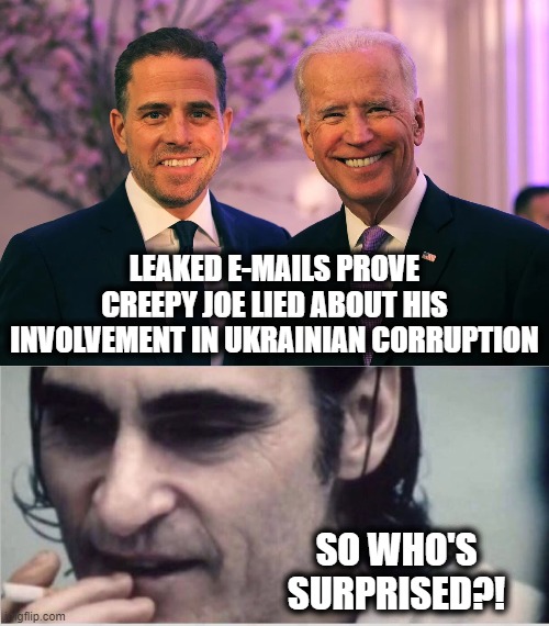 Confirmation of what everyone already knew! | LEAKED E-MAILS PROVE CREEPY JOE LIED ABOUT HIS INVOLVEMENT IN UKRAINIAN CORRUPTION; SO WHO'S SURPRISED?! | image tagged in you wouldn't get it without caption,memes,stupid liberals,joe biden,ukrainian corruption,election 2020 | made w/ Imgflip meme maker