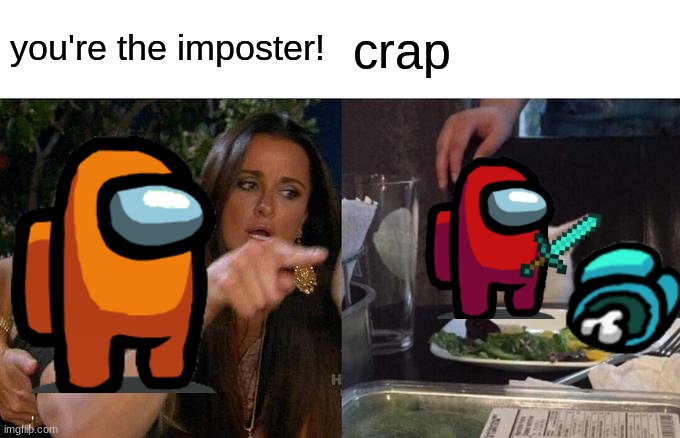 Woman Yelling At Cat Meme | you're the imposter! crap | image tagged in memes,woman yelling at cat | made w/ Imgflip meme maker