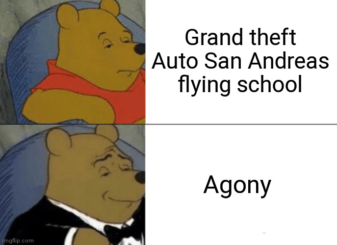 I hate flying in GTA sa | Grand theft Auto San Andreas flying school; Agony | image tagged in memes,tuxedo winnie the pooh,funny,grand theft auto,gta san andreas,gta | made w/ Imgflip meme maker