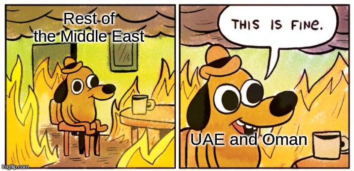 This Is Fine | Rest of the Middle East; UAE and Oman | image tagged in memes,this is fine | made w/ Imgflip meme maker
