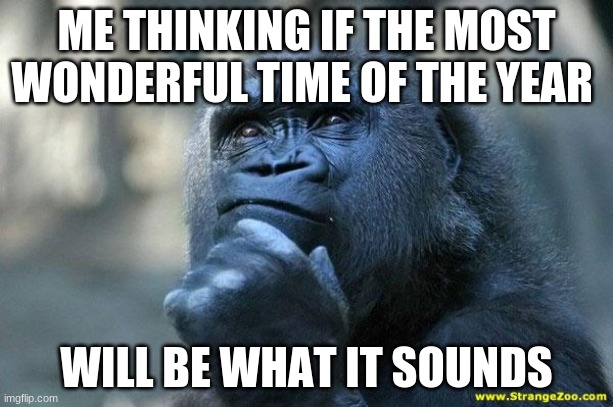 Deep Thoughts | ME THINKING IF THE MOST WONDERFUL TIME OF THE YEAR; WILL BE WHAT IT SOUNDS | image tagged in deep thoughts | made w/ Imgflip meme maker