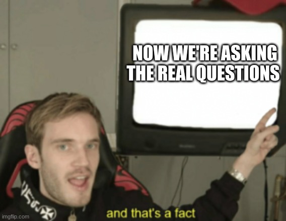 and that's a fact | NOW WE'RE ASKING THE REAL QUESTIONS | image tagged in and that's a fact | made w/ Imgflip meme maker