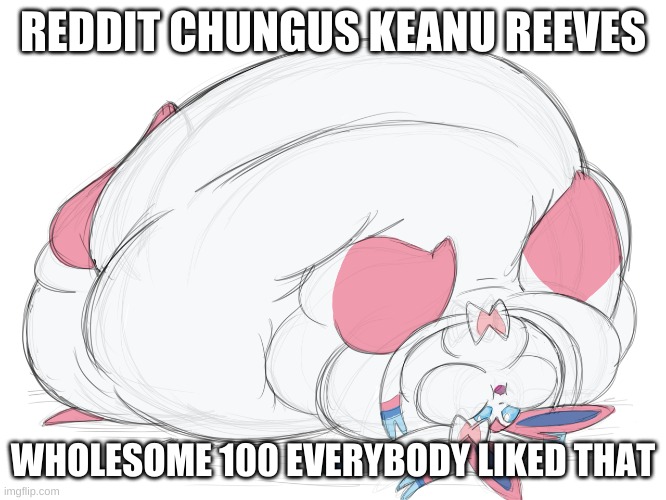 Sylveon reddit | REDDIT CHUNGUS KEANU REEVES; WHOLESOME 100 EVERYBODY LIKED THAT | image tagged in sylveon | made w/ Imgflip meme maker