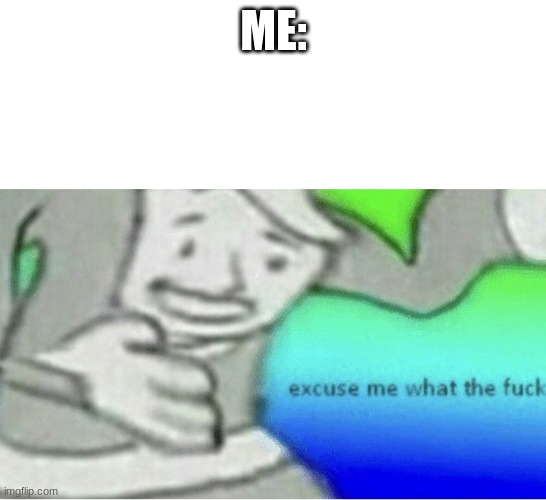 Excuse me wtf blank template | ME: | image tagged in excuse me wtf blank template | made w/ Imgflip meme maker