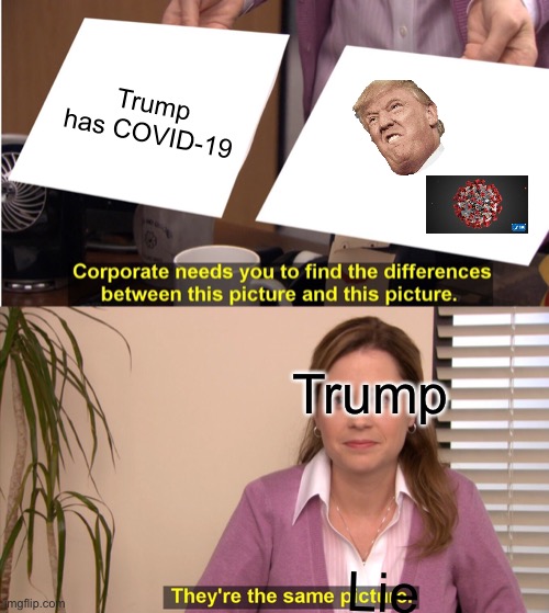 They're The Same Picture | Trump has COVID-19; Trump; Lie | image tagged in memes,they're the same picture | made w/ Imgflip meme maker