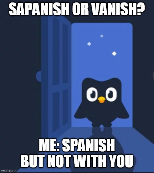 Duolingo bird | SAPANISH OR VANISH? ME: SPANISH BUT NOT WITH YOU | image tagged in duolingo bird | made w/ Imgflip meme maker