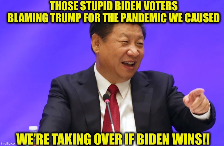 Wake up people! China wants to rule us all!! | THOSE STUPID BIDEN VOTERS BLAMING TRUMP FOR THE PANDEMIC WE CAUSED; WE’RE TAKING OVER IF BIDEN WINS!! | image tagged in china,coronavirus,covid-19,memes,joe biden,kamala harris | made w/ Imgflip meme maker