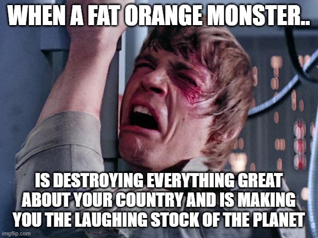 THEY'RE ALL GOING TO LAUGH AT YOU | WHEN A FAT ORANGE MONSTER.. IS DESTROYING EVERYTHING GREAT ABOUT YOUR COUNTRY AND IS MAKING YOU THE LAUGHING STOCK OF THE PLANET | image tagged in you suck,game over,losers,disgrace | made w/ Imgflip meme maker