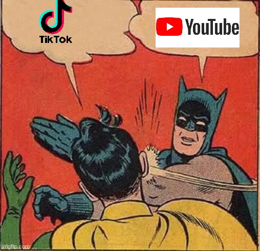 youtube vs tik tok | image tagged in memes,batman slapping robin | made w/ Imgflip meme maker