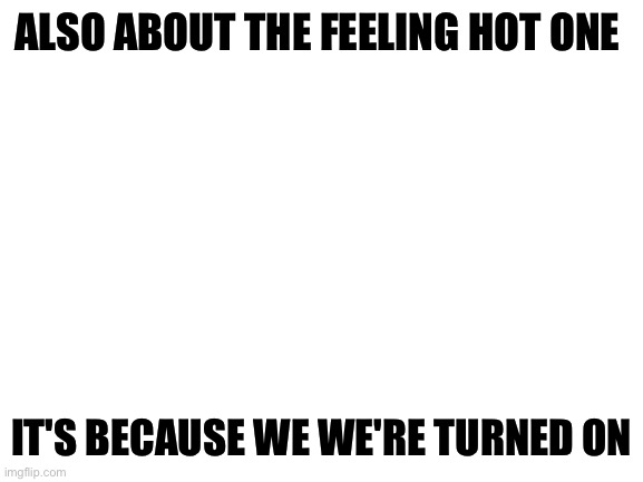 Blank White Template | ALSO ABOUT THE FEELING HOT ONE; IT'S BECAUSE WE WE'RE TURNED ON | image tagged in blank white template | made w/ Imgflip meme maker