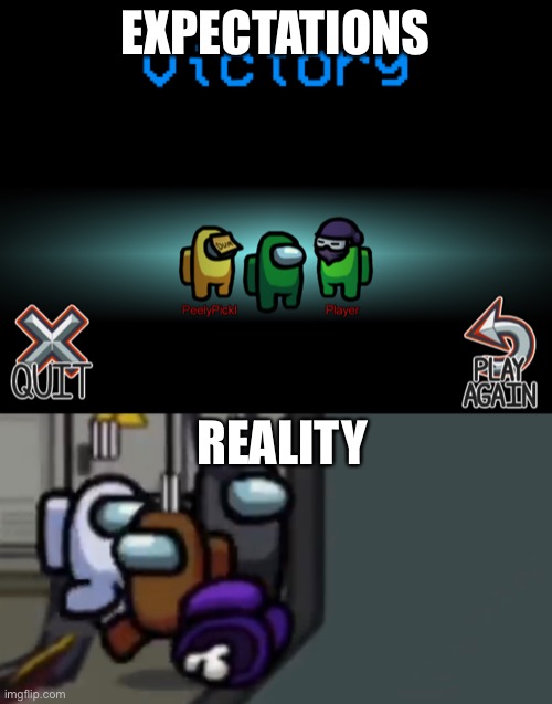 every among us server: | EXPECTATIONS; REALITY | image tagged in among us,dead body reported | made w/ Imgflip meme maker