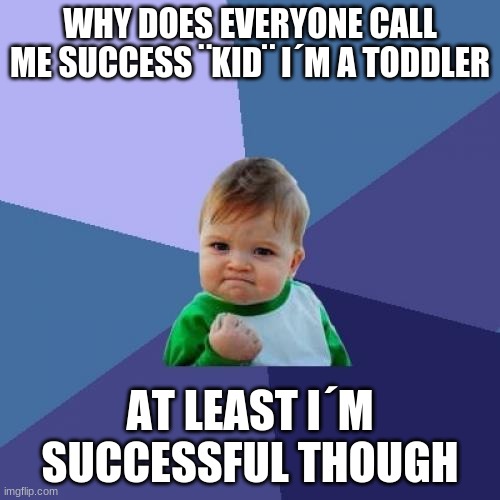 # bad meme | WHY DOES EVERYONE CALL ME SUCCESS ¨KID¨ I´M A TODDLER; AT LEAST I´M SUCCESSFUL THOUGH | image tagged in memes,success kid | made w/ Imgflip meme maker