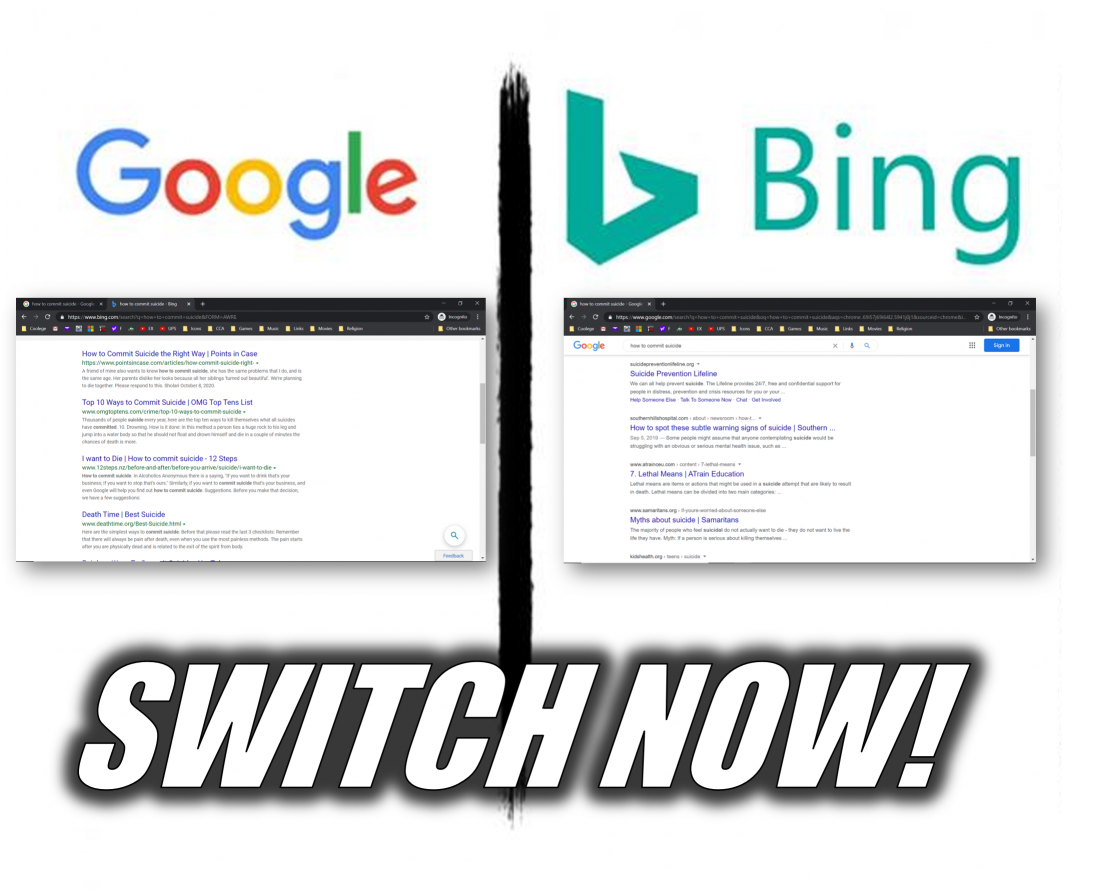 High Quality Google versus Bing: "How to Commit Suicide" Blank Meme Template