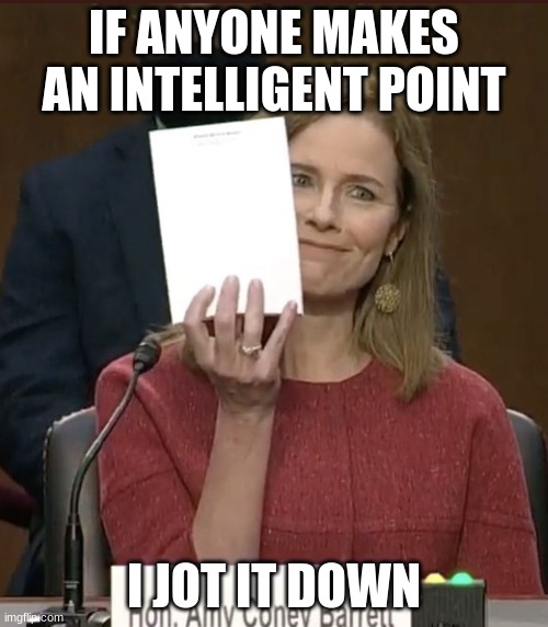 Amy Coney Barrett | IF ANYONE MAKES AN INTELLIGENT POINT; I JOT IT DOWN | image tagged in amy coney barrett | made w/ Imgflip meme maker