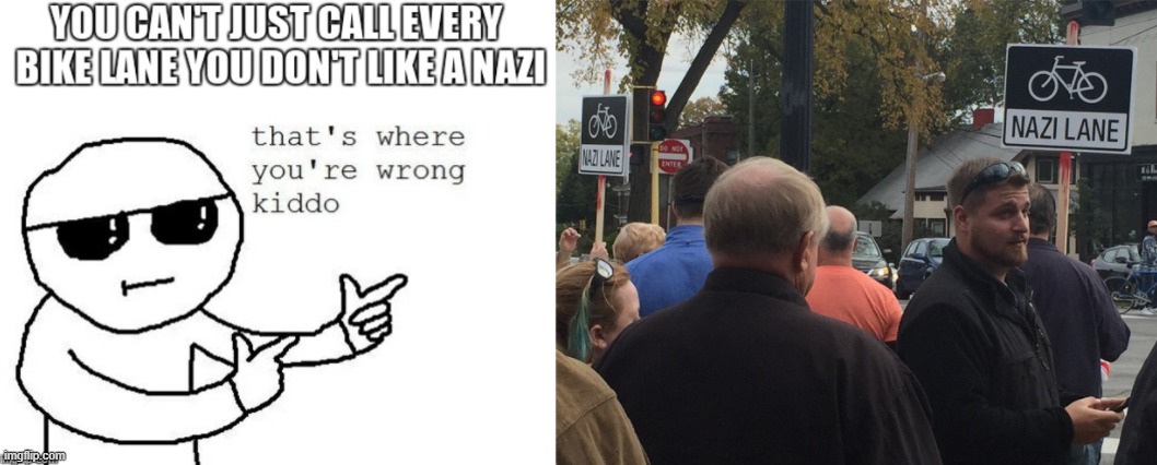 [Motion to quash the slanderous naming of bike lanes as Nazi lanes] | image tagged in repost,nazi | made w/ Imgflip meme maker