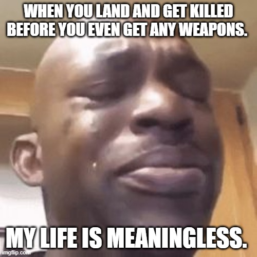 Fortnite Memes |  WHEN YOU LAND AND GET KILLED BEFORE YOU EVEN GET ANY WEAPONS. MY LIFE IS MEANINGLESS. | image tagged in funny | made w/ Imgflip meme maker
