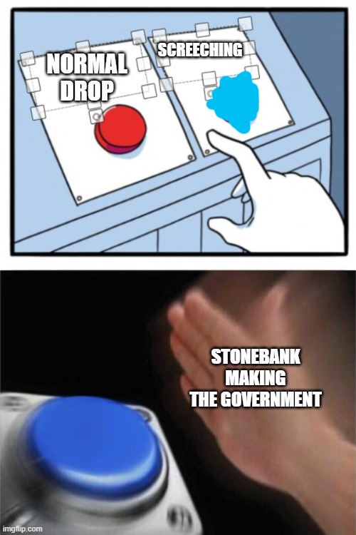 Needs some WD-40 | SCREECHING; NORMAL DROP; STONEBANK MAKING THE GOVERNMENT | image tagged in memes,blank button,stonebank,the government,two buttons | made w/ Imgflip meme maker