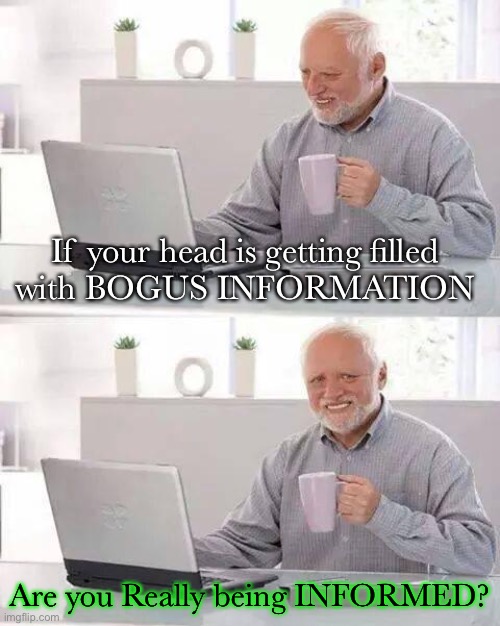Hide the Pain Harold Meme | If your head is getting filled 
with BOGUS INFORMATION; Are you Really being INFORMED? | image tagged in memes,hide the pain harold | made w/ Imgflip meme maker