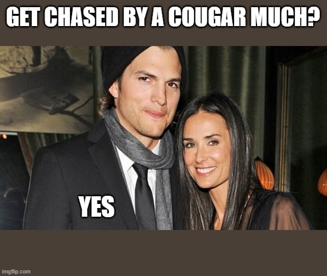 chased by a cougar | GET CHASED BY A COUGAR MUCH? YES | image tagged in cougar | made w/ Imgflip meme maker