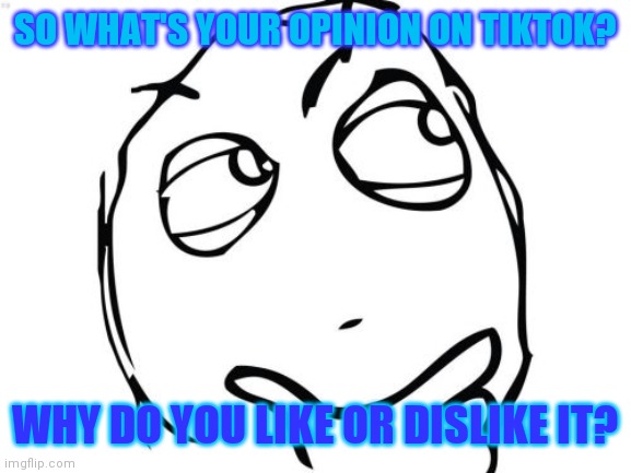 Question Rage Face Meme | SO WHAT'S YOUR OPINION ON TIKTOK? WHY DO YOU LIKE OR DISLIKE IT? | image tagged in memes,question rage face,tiktok,funny | made w/ Imgflip meme maker