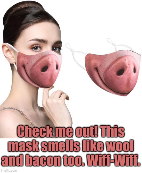 Check me out! This mask smells like wool and bacon too. Wiff-Wiff. | made w/ Imgflip meme maker