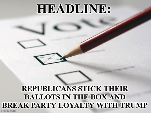 Voting Ballot | HEADLINE: REPUBLICANS STICK THEIR BALLOTS IN THE BOX AND BREAK PARTY LOYALTY WITH TRUMP | image tagged in voting ballot | made w/ Imgflip meme maker