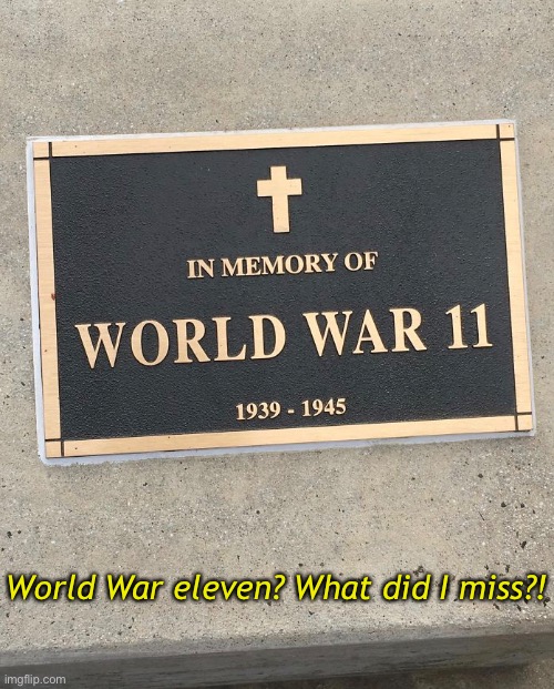 Eleven??? | World War eleven? What did I miss?! | image tagged in funny memes | made w/ Imgflip meme maker