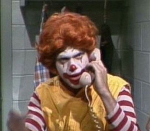 High Quality RONALD MCDONALD ANGRY ON PHONE PISCOPO SNL Blank Meme Template