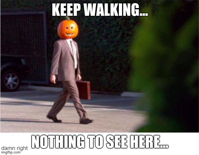 Pumpkin Head | KEEP WALKING... NOTHING TO SEE HERE... | image tagged in pumpkin head | made w/ Imgflip meme maker