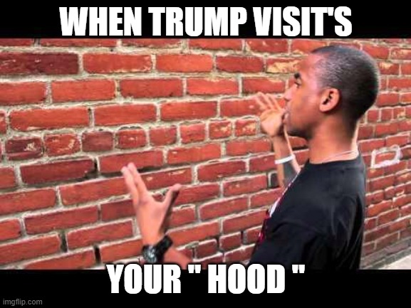 Trump makes a pitstop in Chiraq | WHEN TRUMP VISIT'S; YOUR " HOOD " | image tagged in brick wall guy | made w/ Imgflip meme maker