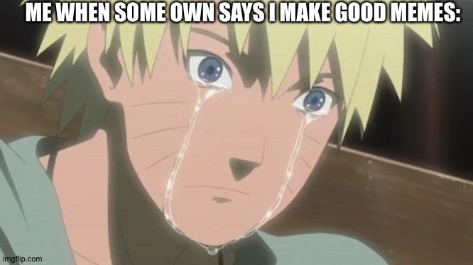 Finishing anime | ME WHEN SOME OWN SAYS I MAKE GOOD MEMES: | image tagged in finishing anime | made w/ Imgflip meme maker
