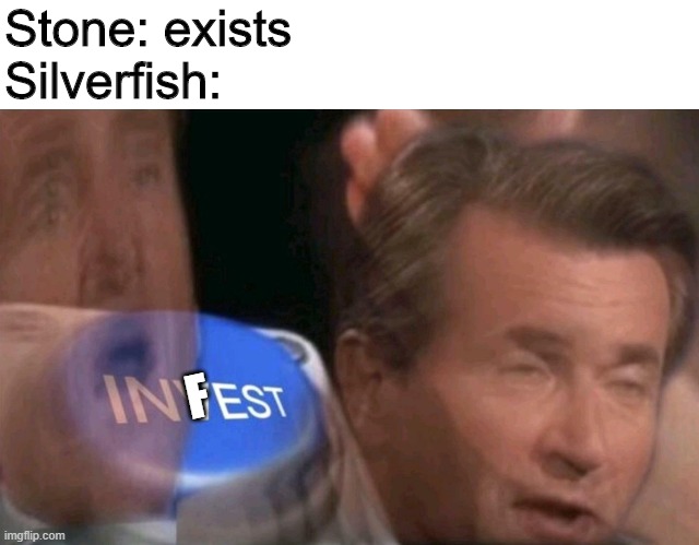 I N F E S T | Stone: exists
Silverfish:; F | image tagged in invest | made w/ Imgflip meme maker