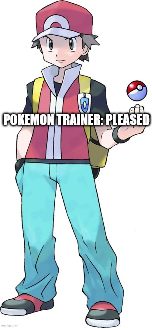 Pokemon trainer | POKEMON TRAINER: PLEASED | image tagged in pokemon trainer | made w/ Imgflip meme maker