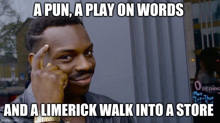 Roll Safe Think About It Meme |  A PUN, A PLAY ON WORDS; AND A LIMERICK WALK INTO A STORE | image tagged in memes,roll safe think about it | made w/ Imgflip meme maker