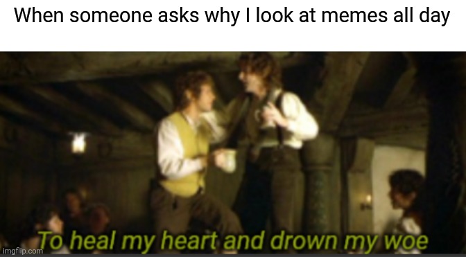 To heal my heart and drown my woe | When someone asks why I look at memes all day | image tagged in to heal my heart and drown my woe,memes | made w/ Imgflip meme maker