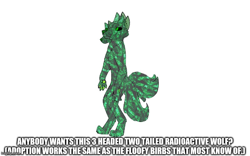 I got bored, okay? | ANYBODY WANTS THIS 3 HEADED TWO TAILED RADIOACTIVE WOLF? (ADOPTION WORKS THE SAME AS THE FLOOFY BIRBS THAT MOST KNOW OF.) | made w/ Imgflip meme maker