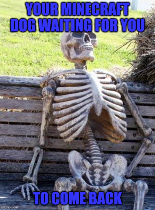 Waiting Skeleton | YOUR MINECRAFT DOG WAITING FOR YOU; TO COME BACK | image tagged in memes,waiting skeleton | made w/ Imgflip meme maker