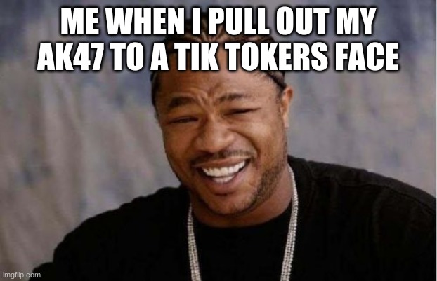 Yo Dawg Heard You |  ME WHEN I PULL OUT MY AK47 TO A TIK TOKERS FACE | image tagged in memes,yo dawg heard you | made w/ Imgflip meme maker