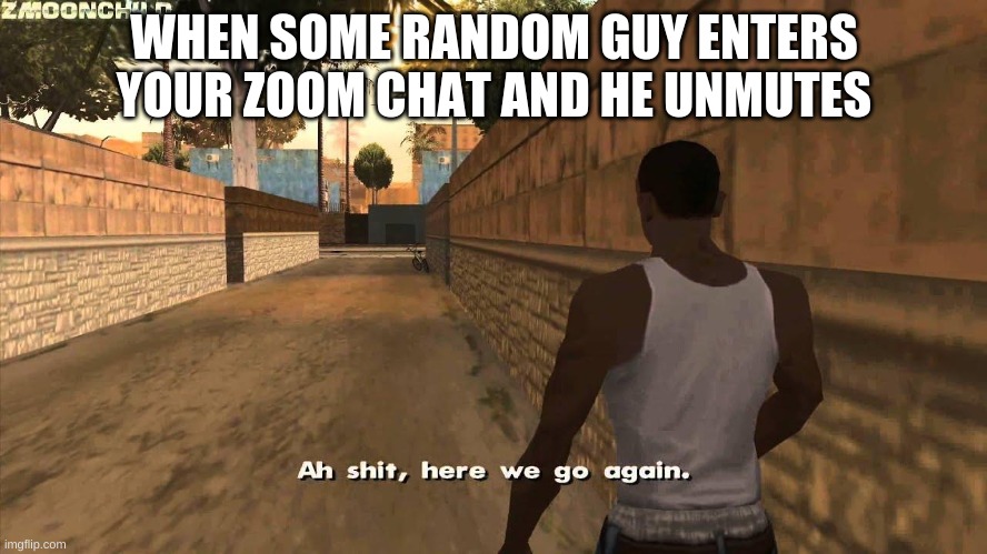 Here we go again | WHEN SOME RANDOM GUY ENTERS YOUR ZOOM CHAT AND HE UNMUTES | image tagged in here we go again | made w/ Imgflip meme maker