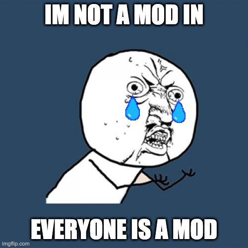 Y U No Meme | IM NOT A MOD IN; EVERYONE IS A MOD | image tagged in memes,y u no | made w/ Imgflip meme maker