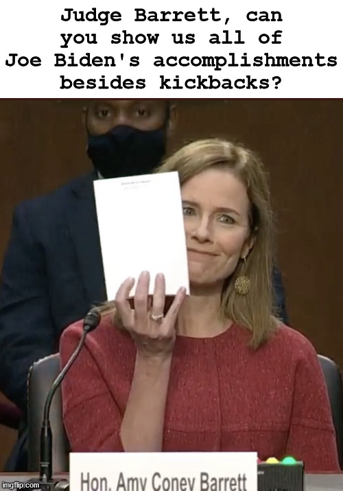 Joe is truly a empty slate. He has not accomplished anything and his mind is becoming a blank slate. | Judge Barrett, can you show us all of Joe Biden's accomplishments besides kickbacks? | image tagged in amy coney barrett,joe biden,nothing to see here,blank | made w/ Imgflip meme maker