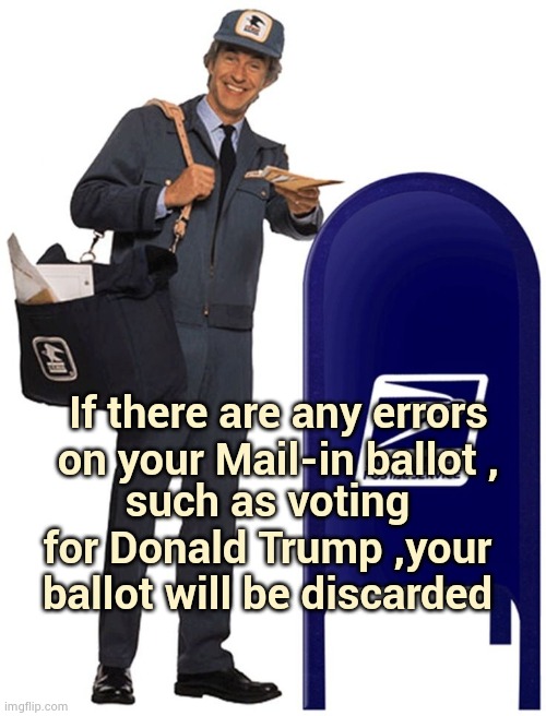 What we're up against | If there are any errors on your Mail-in ballot , such as voting for Donald Trump ,your ballot will be discarded | image tagged in cash me outside mailman,bias,post office,liberals,no no hes got a point | made w/ Imgflip meme maker