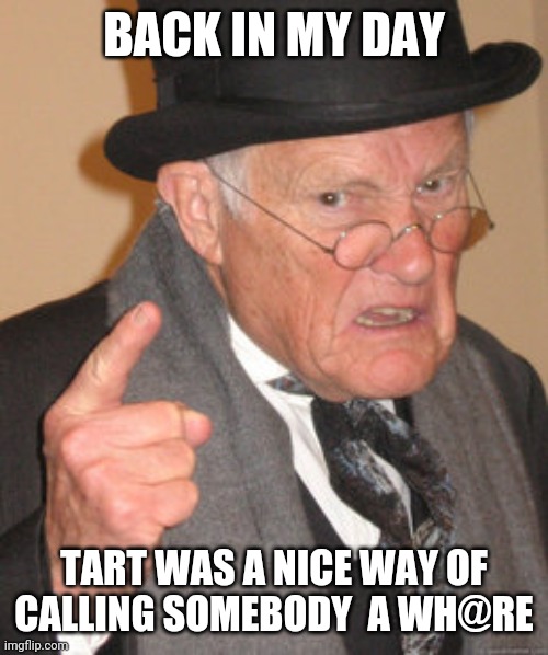 Back In My Day Meme | BACK IN MY DAY; TART WAS A NICE WAY OF CALLING SOMEBODY  A WH@RE | image tagged in memes,back in my day | made w/ Imgflip meme maker