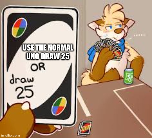 Yes High Quality Meme | USE THE NORMAL UNO DRAW 25 | image tagged in furry or draw 25 | made w/ Imgflip meme maker