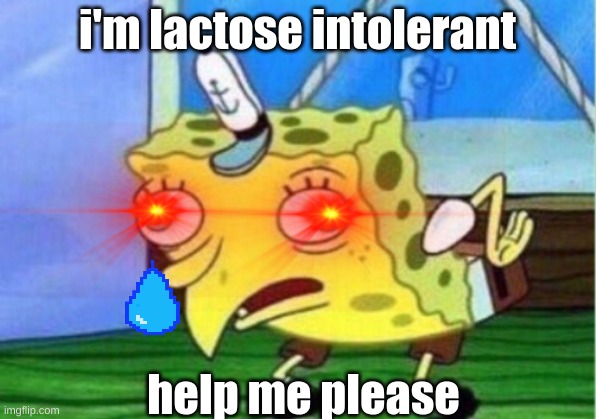 Mocking Spongebob Meme | i'm lactose intolerant; help me please | image tagged in memes,mocking spongebob | made w/ Imgflip meme maker